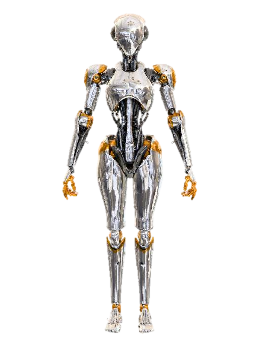 3D model for An intricate bionic humanoid robot featuring a complex web of silver metallic fibers and translucent outer shells. Exposed golden gear mechanisms within the chest cavity. Sleek, aerodynamic limbs, porcelain-white finish with copper wiring. Masterpiece of mechanical engineering, surreal and elegant 3D structure.