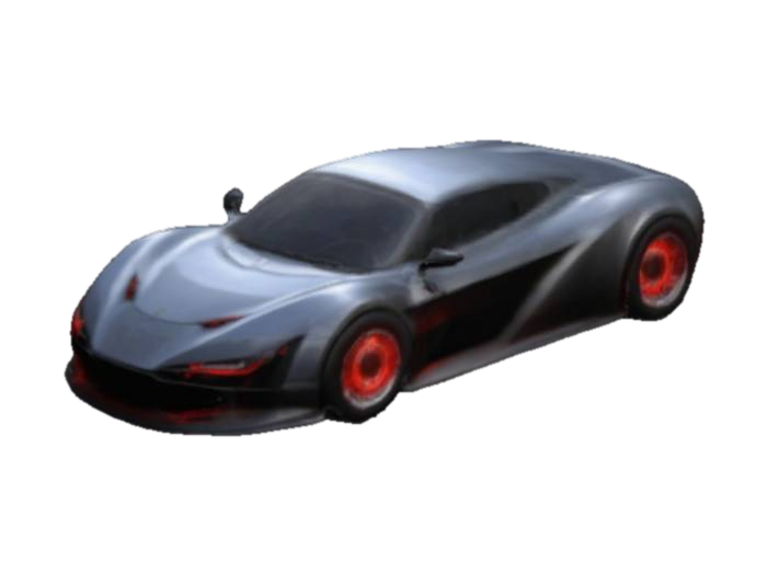 3D model for une voiture de sport à la fois démoniaque et élégante caractérisée par sa forme courbée et ses feux arrière circulaires proéminents et trois pots échappements qui forme un triangle et placée au centre du pare choc arrière, présentant une position basse et large et des surfaces légèrement incurvées , Ultra réaliste, Très détaillé