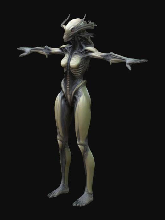 "Create a detailed, military alien NPC in a T-pose for an FPS game ...