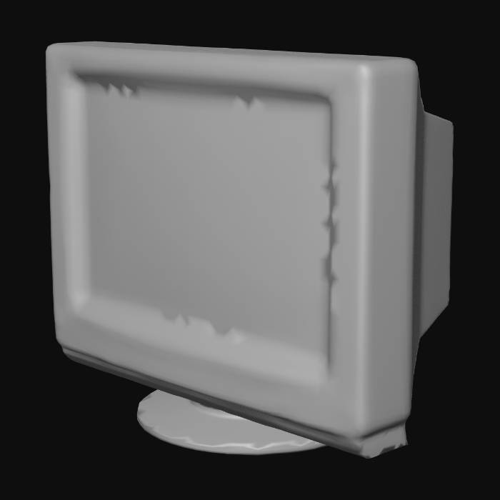 "A low-poly old CRT computer monitor, scratched plastic casing, dusty ...