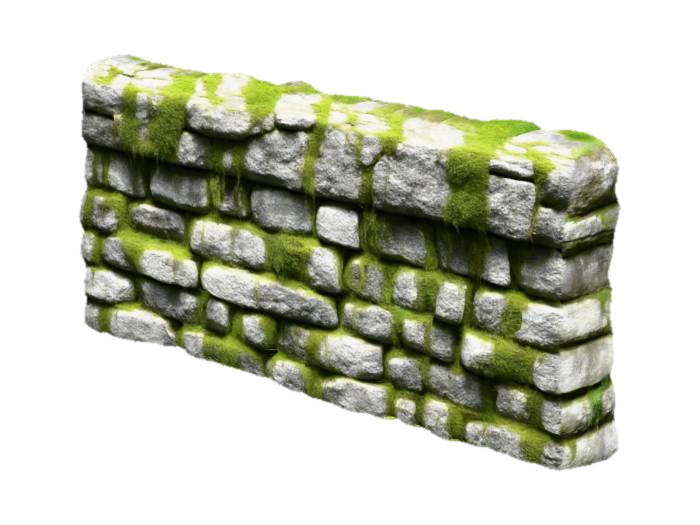 old stone wall mossy texture 3D model, vytvořený pomocí AI