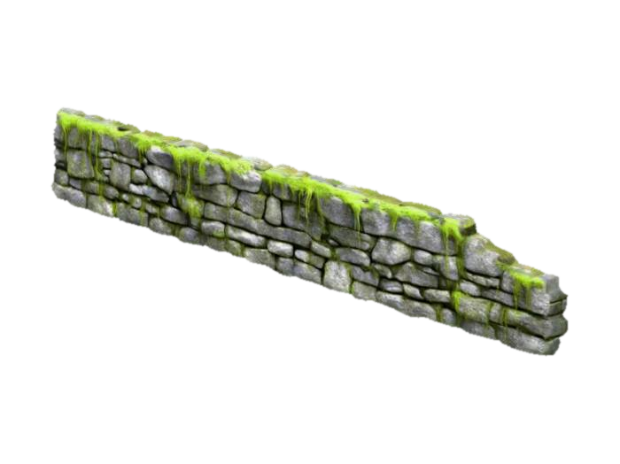 Modelong 3D ng long old stone wall mossy texture and some destruction, ginawa ng AI