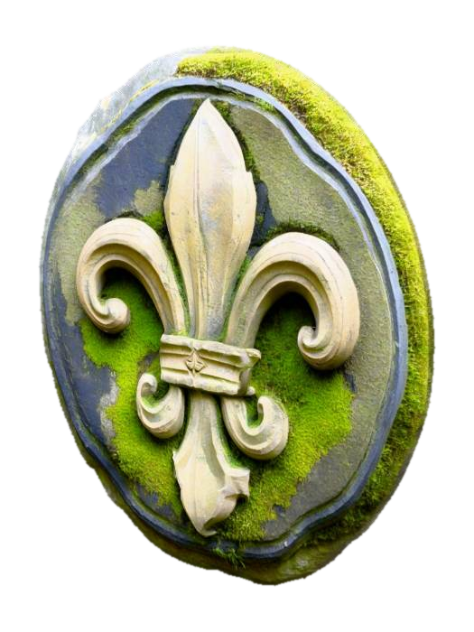 Modelong 3D ng A fleur-de-lys carved on a old mossy stone, ginawa ng AI