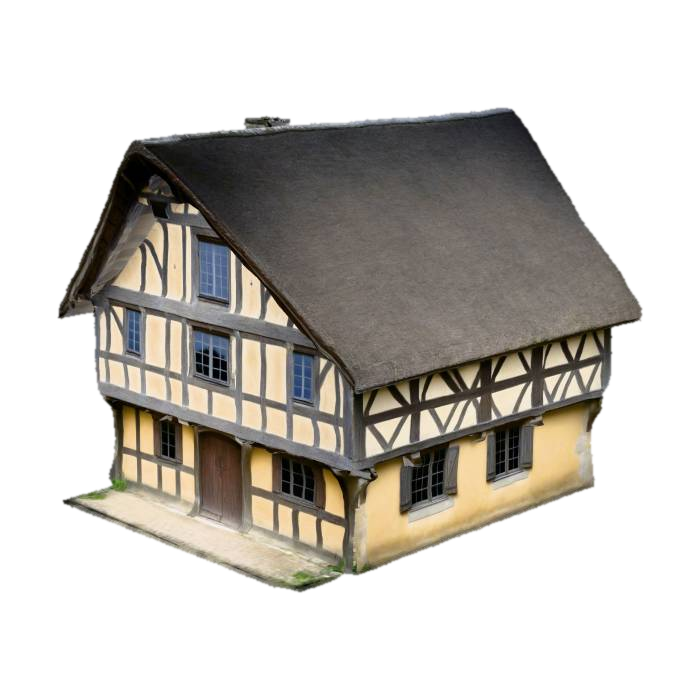 Modelong 3D ng old normand house with colombage, ginawa ng AI