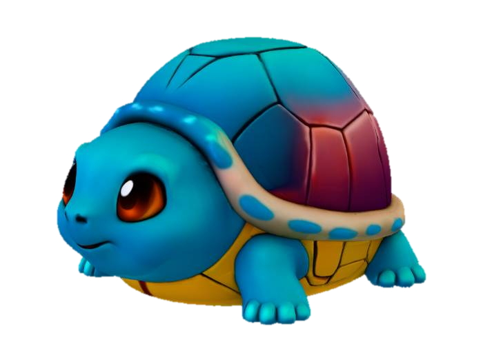3D model for super cute chibi turtle figurine, quadruped with bioluminescent