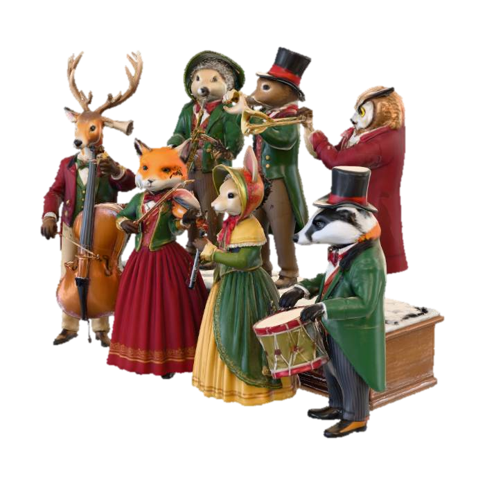 3D model for lascene represente un orchestre de musiciens de noel ,a l'epoque victorienne , les personnages ont des tetes d'animaux, #Christmas2025#
