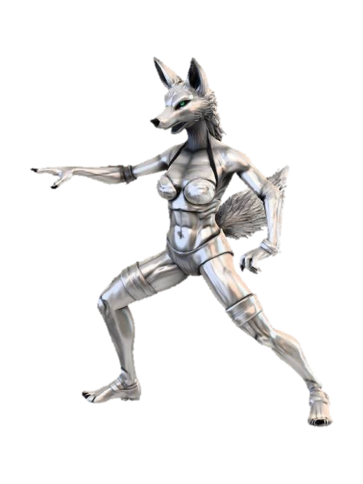 3D model for Mistress Vylara is an athletic and commanding anthropomorphic wolf, known for her keen instincts and unyielding dominance. Her fur is a striking silver, and her eyes reflect the cool, calculated gaze of a hunter. She thrives on control and power, relishing in the training and shaping of new slaves. Vylara is a lesbian, preferring female slaves, though she may use males as a demonstration of dominance.
