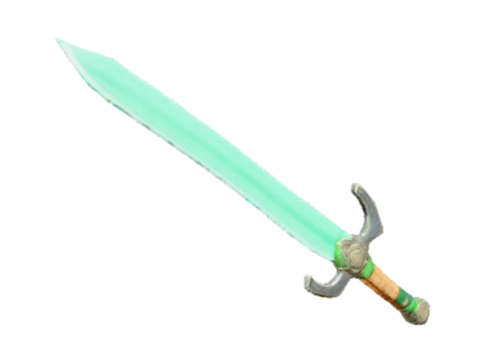 Modèle 3D épée a une main d'une longueur de 100cm avec une lame verte un petite peu translucide un garde…, généré par IA