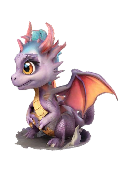 Purple Baby Dragon 3D model, vytvořený pomocí AI