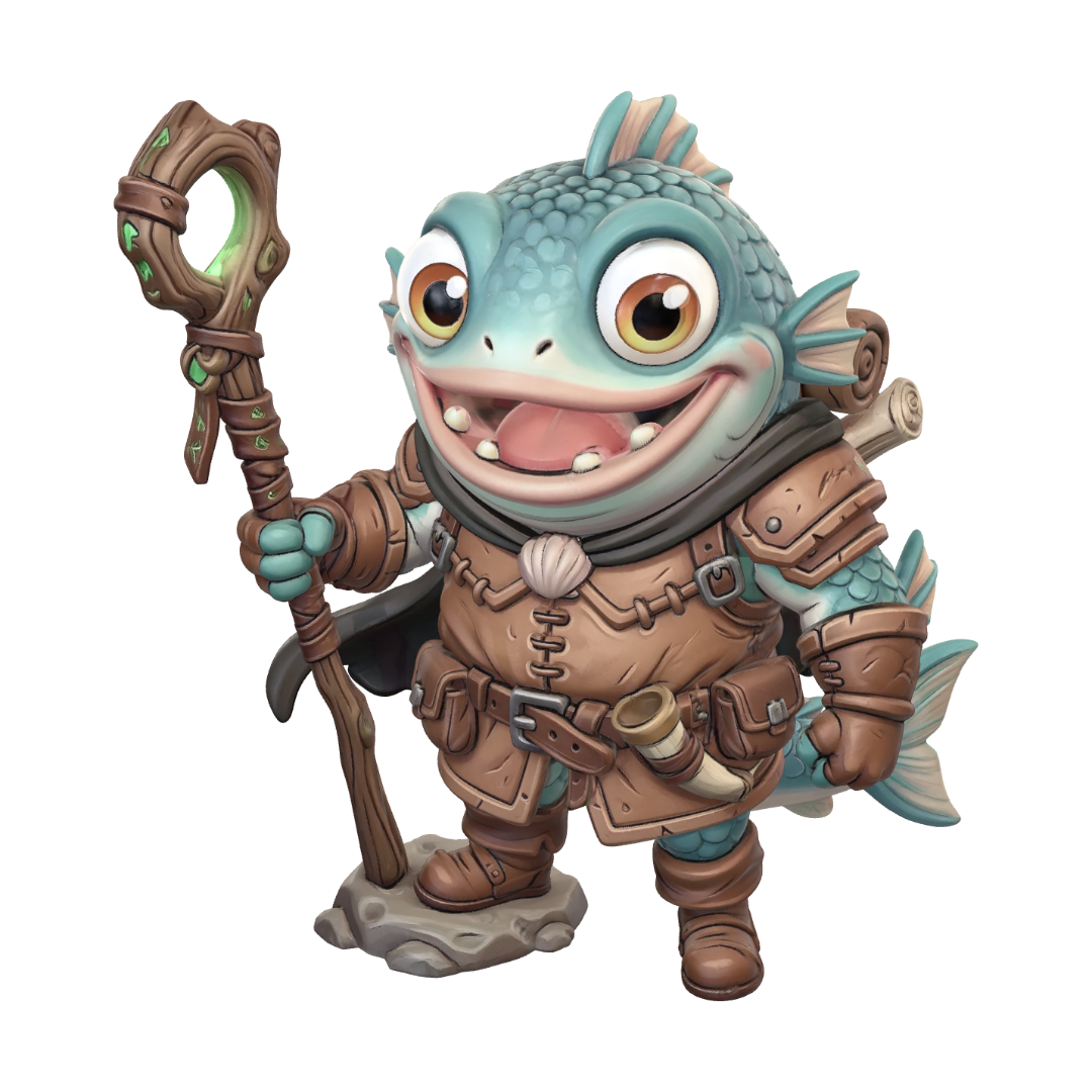 Finwick the Adventuresome Fish 3D model, vytvořený pomocí AI