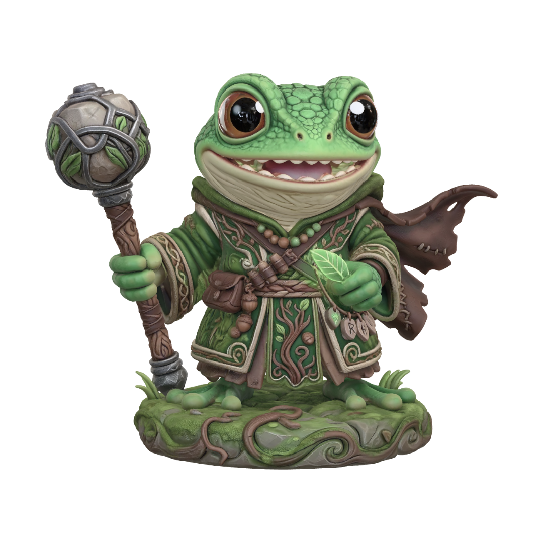 Fizzleback the Frog 3D model, vytvořený pomocí AI