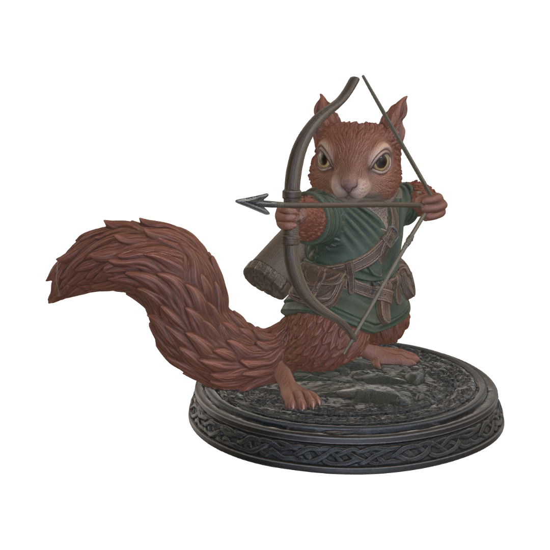 Verdant Archer Squirrel 3D model, vytvořený pomocí AI