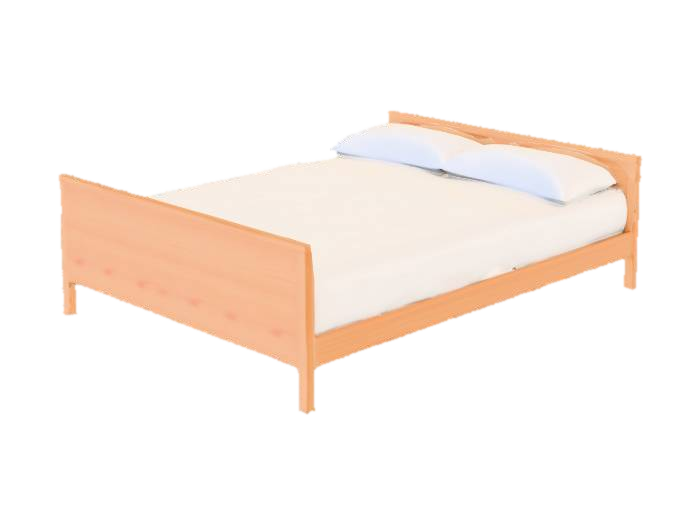 Stylized IKEA-style double bed for a modern bedroom. Simple rectangular bed frame, straight… 3D model, vytvořený pomocí AI