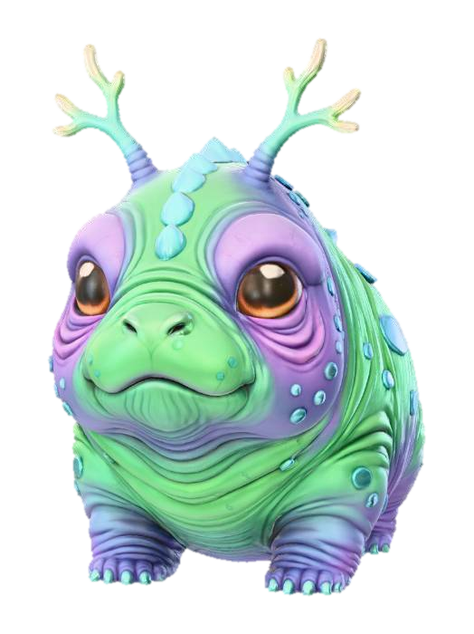 3D model for #Thanksgiving#, super cute chunky chibi dino alien puppy figurine, quadruped with long antennas and or antlers , very big cute eyes, adorable,cute harmonic coloring , no fur cute scaly skin with cute wrinkles , stylized loomk #Thanksgiving#extreme details, well lit, natural, on neutral background