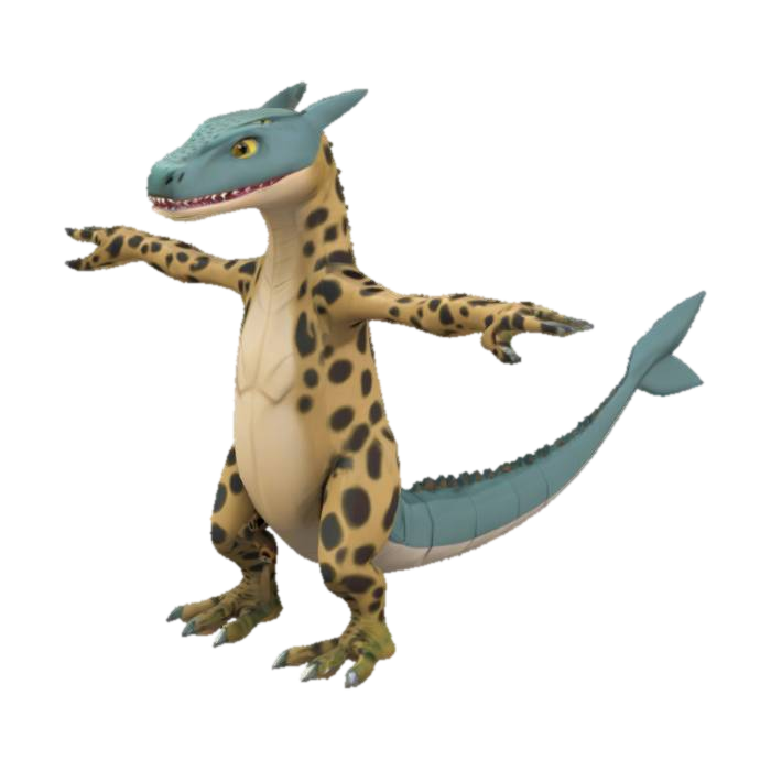 Model 3D Stylized, Pixar Style, Stone, Fabric, T-pose Komodo Dragon + Leopard + Shark Hybrid,, dibuat oleh AI