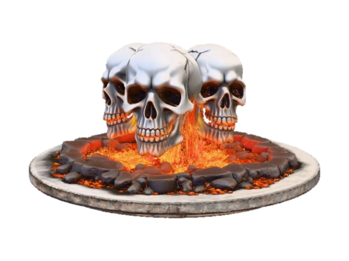 3D model for High deatil, hellfire skulls escaping a rift in the ground, tabletop decoration, with crumbling stone base