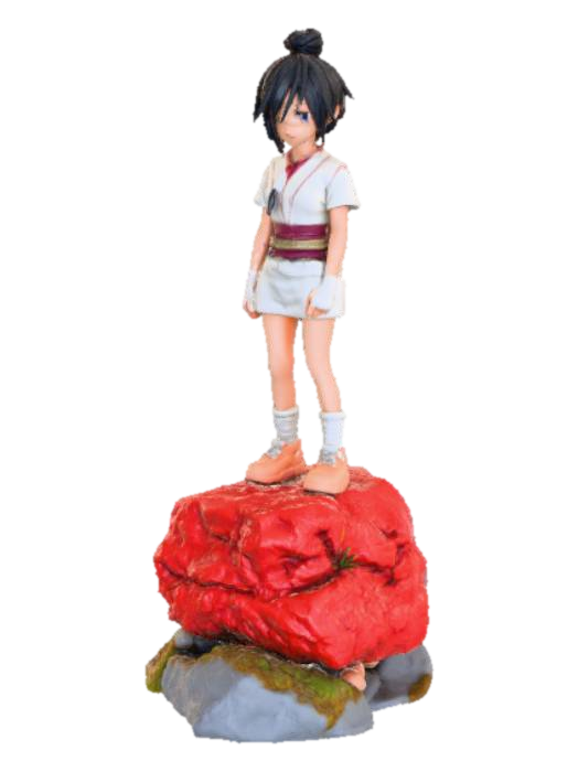 3D model for Anime figure standing on a rocky style landscape diorama.