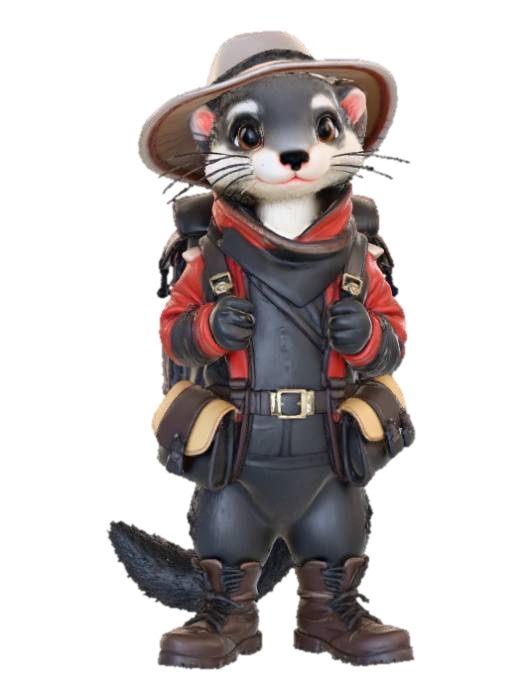 3D model for High detail, fantasy, ferret, wearing high detailed, adventure gear