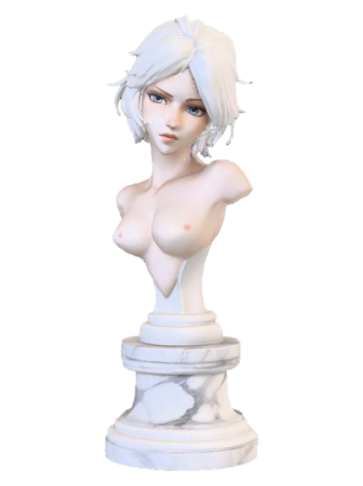3D model for High detail, solid infill, Anime Style bust, on pedestal.