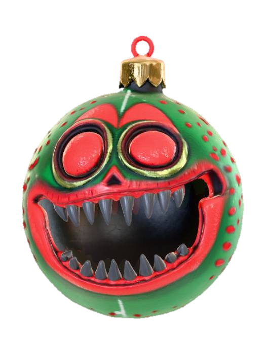 3D model for High detail, shattered Christmas Ornament, designed like a monster.