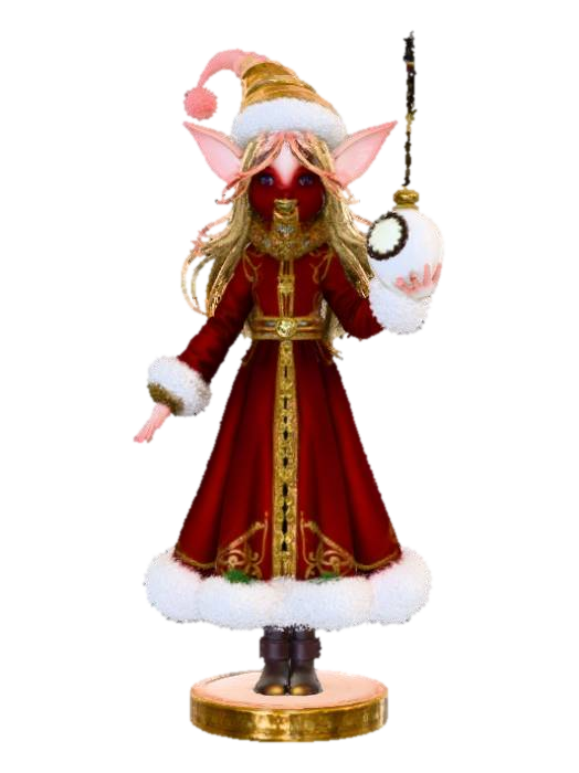 3D model for High detail, Fantasy, Fey Creature, wearing high detail christmas clothes, standing on high detailed base, in action pose