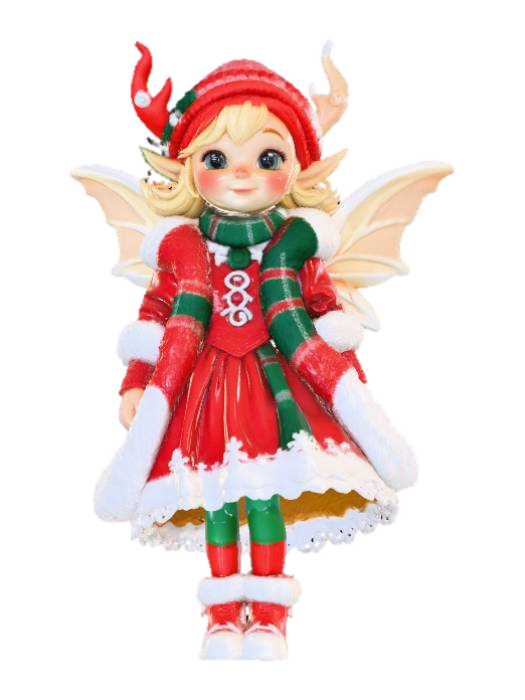 3D model for High detail, fantasy, Fey Creature, wearing high detailed, christmas clothes, standing on high detailed winter style base, #Christmas2025#