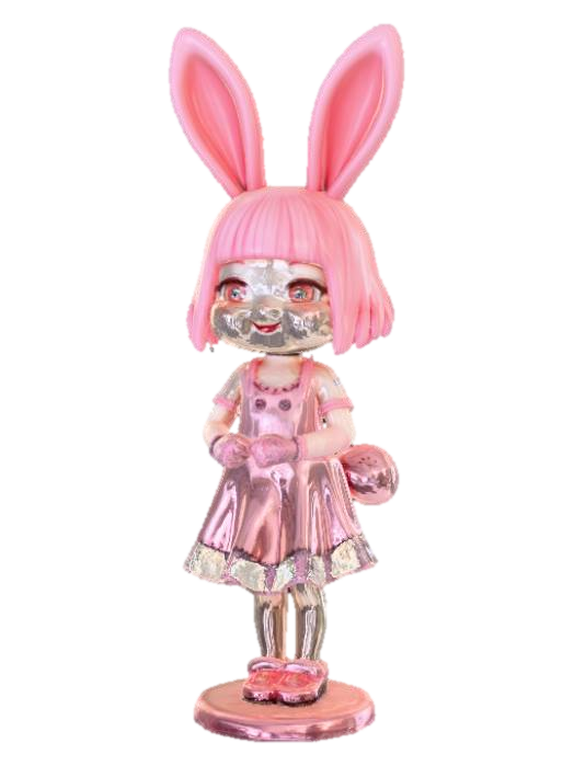 3D model for High detail, anime, fey bunny girl, posing cutely, positioned on a detailed stand.