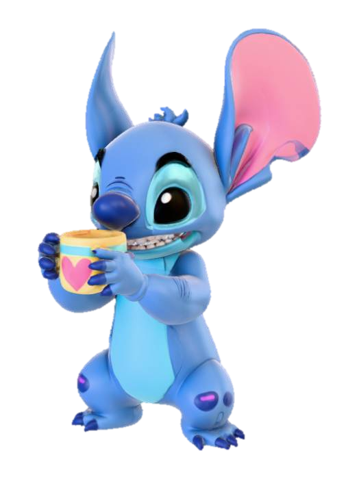 3D model for High detail, Stitch Happily Drinking A Ceramic Mug of Coffee.