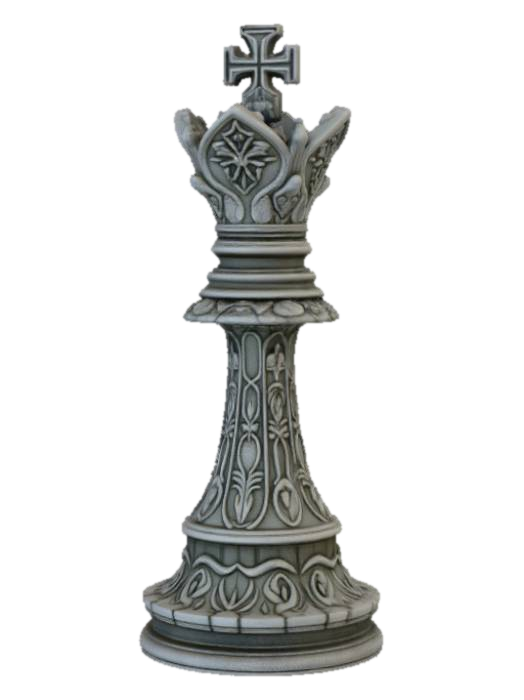 3D model for High detail, chess king piece, with gothic design