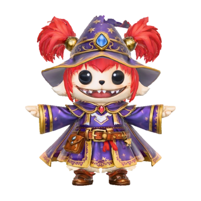 Wizard Furry Mage 3D model, vytvořený pomocí AI