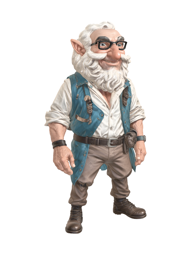 Trailbound Gnome 3D model, vytvořený pomocí AI