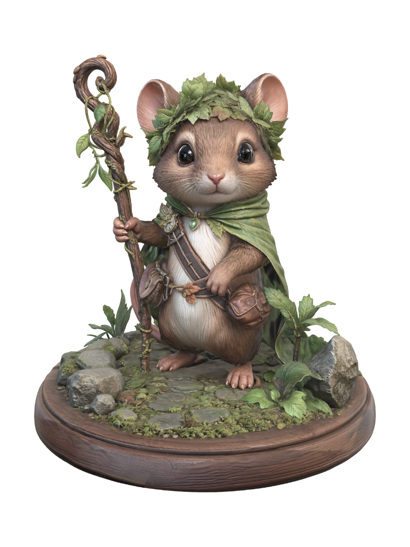 Modello 3D Woodland Mouse Druid, generato dall’IA
