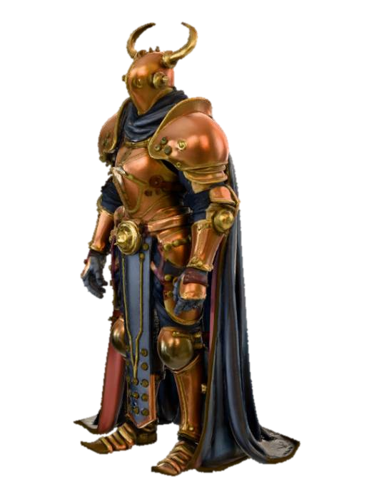 A steampunk knight clad in riveted brass and aged copper plates, featuring visible clockwork… 3D model, vytvořený pomocí AI