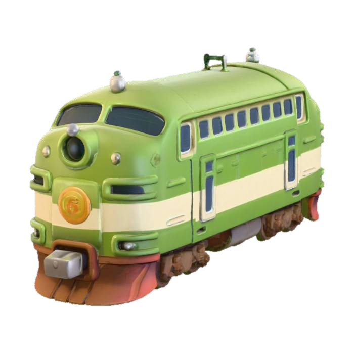 Green X-Engine Train 3D model, vytvořený pomocí AI