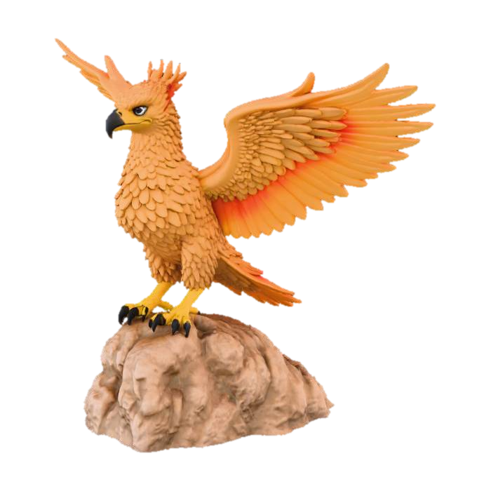 A majestic griffin, with the powerful body of a lion covered in golden fur and the head and… 3D model, vytvořený pomocí AI