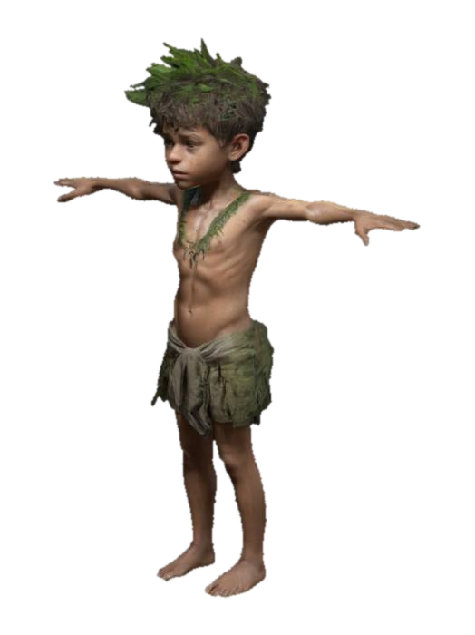 jungle boy , Ultra Realistic, Highly Detailed, T-pose, Full Body, Symmetrical Body,… 3D model, vytvořený pomocí AI