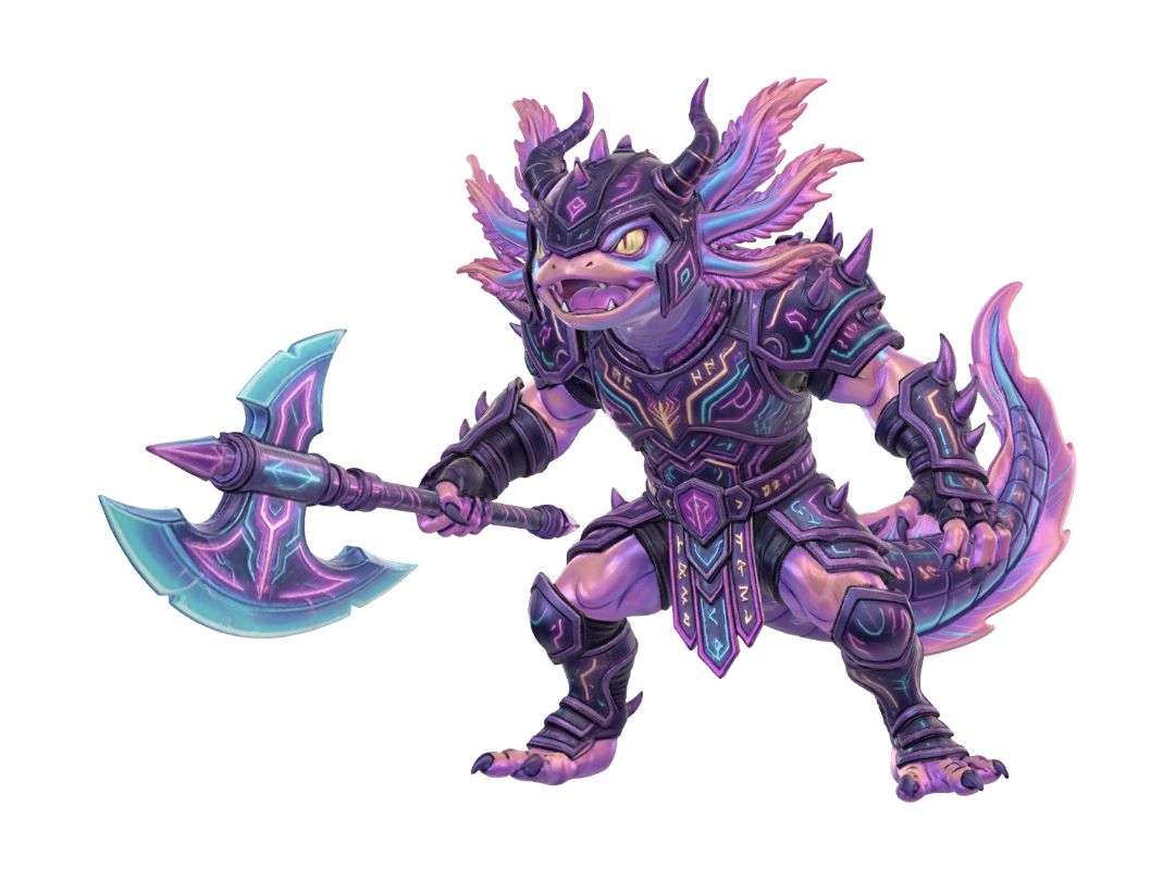 Battle Axolotle 3D model, vytvořený pomocí AI