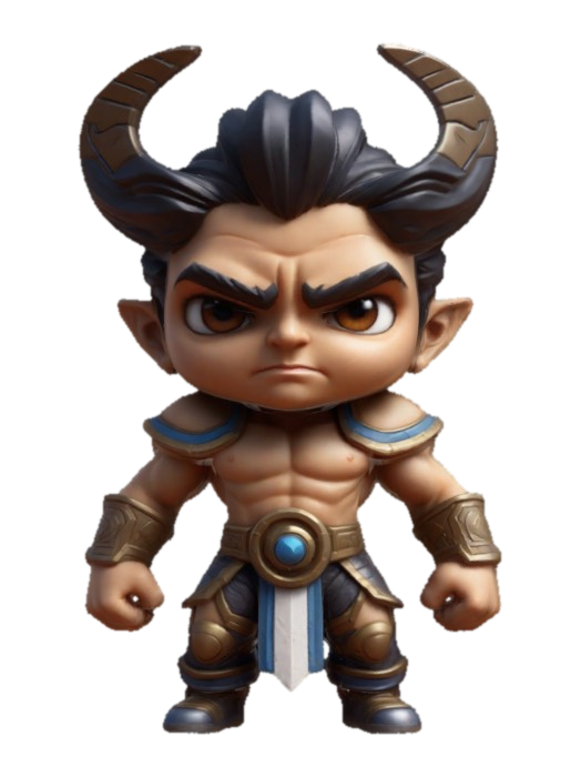 3D model for Vulcan from Smite 2 video game. Fighting pose. Sculpted detail, Well-lit. Chibi art style. Highly stylized. Ensure all walls and features are at least 2mm thick. Include bold, recessed features with a depth of at least 2mm. Maintain sharp, clean lines. Embossed features to rise at least 2mm above the surface. Recess etched details at least 2mm deep for clarity. DND.