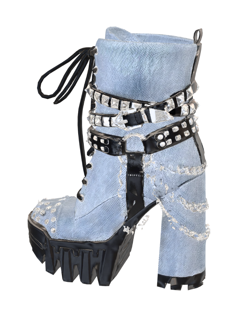 Studded Denim Platform Boot 3D model, vytvořený pomocí AI