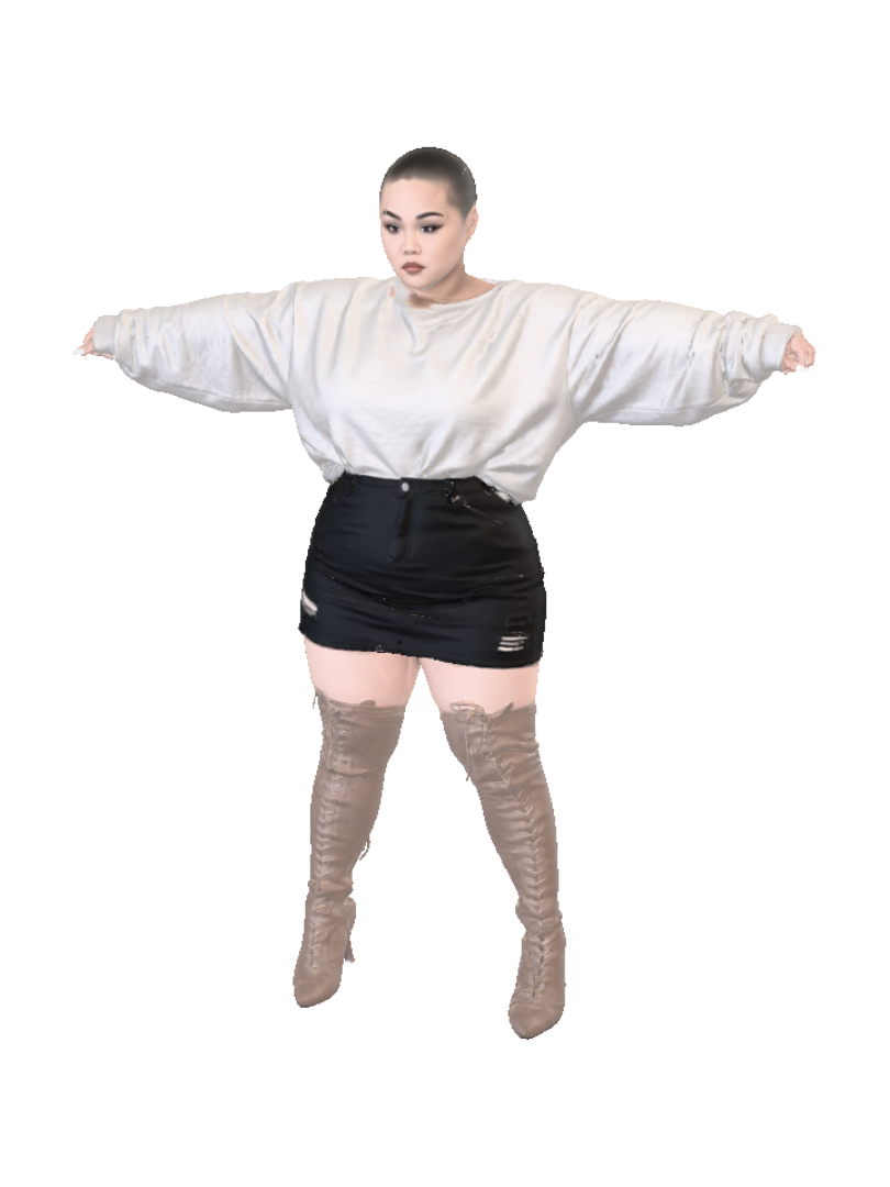 T-pose the upperbody. A-pose the lower body. Give character buzzcut/short hairstyle. Remove… 3D model, vytvořený pomocí AI