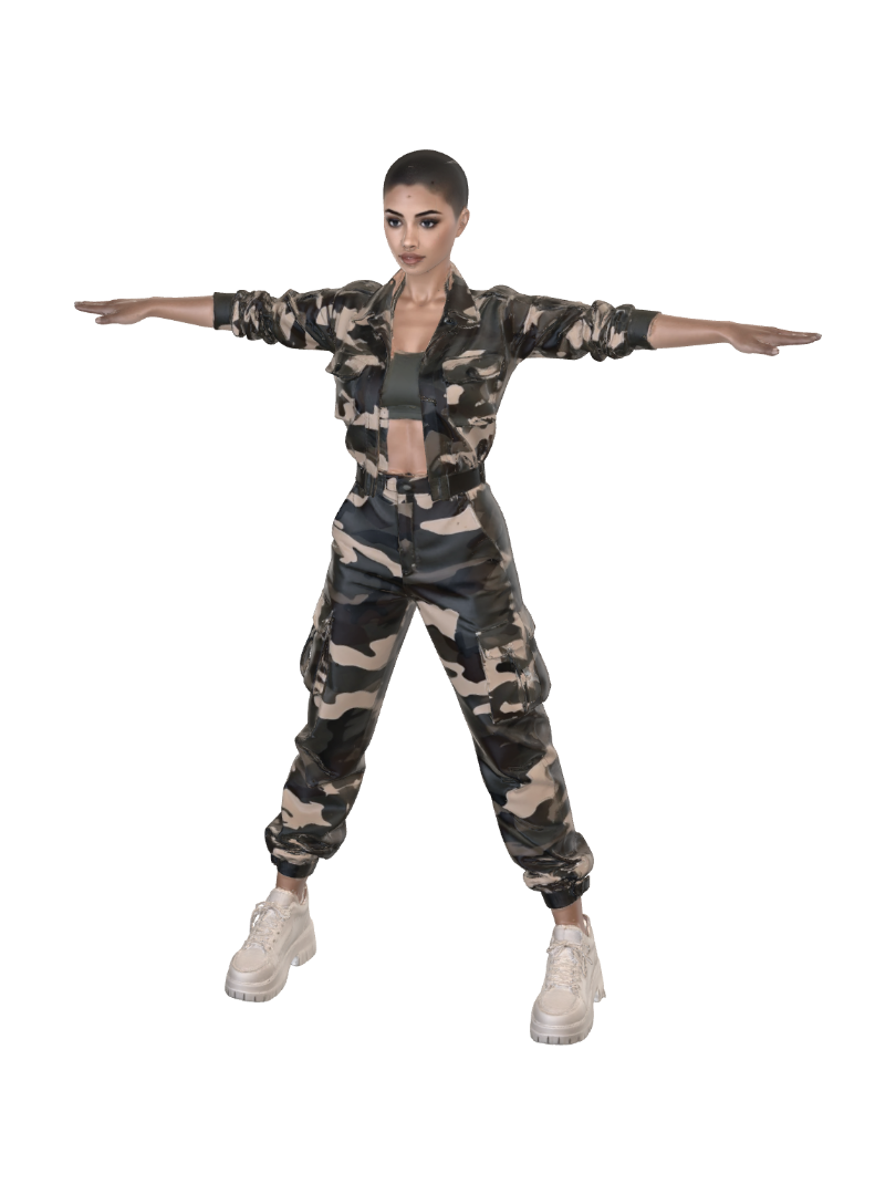 T-pose the upperbody. A-pose the lower body. Give character buzzcut/short hairstyle. Remove… 3D model, vytvořený pomocí AI