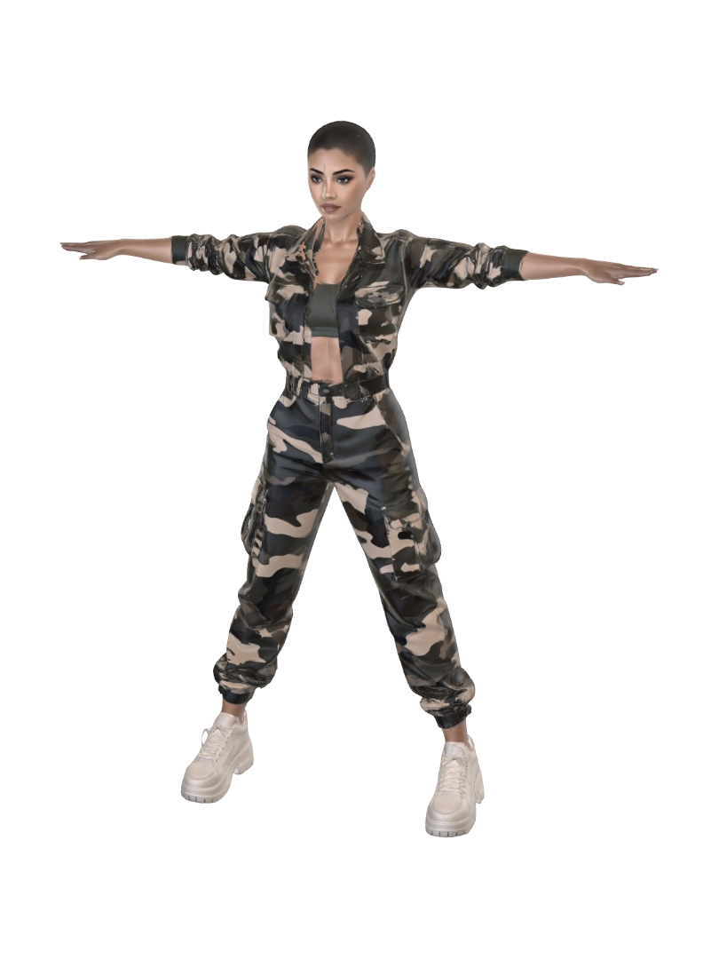 T-pose the upperbody. A-pose the lower body. Give character buzzcut/short hairstyle. Remove… 3D model, vytvořený pomocí AI