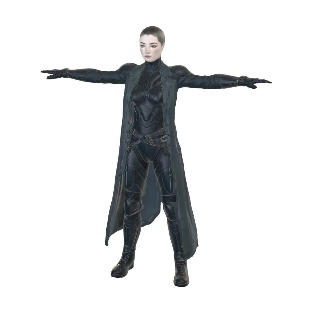 T-pose the upperbody. A-pose the lower body. Give character buzzcut/short hairstyle. Remove… 3D model, vytvořený pomocí AI