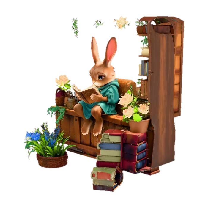 Bunny's Book Nook 3D model, vytvořený pomocí AI
