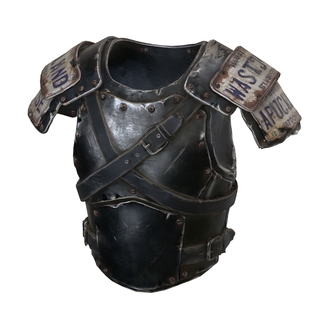 BADASS distressed apocalypse armored chest plate decorated with leather belts and bent… 3D model, vytvořený pomocí AI