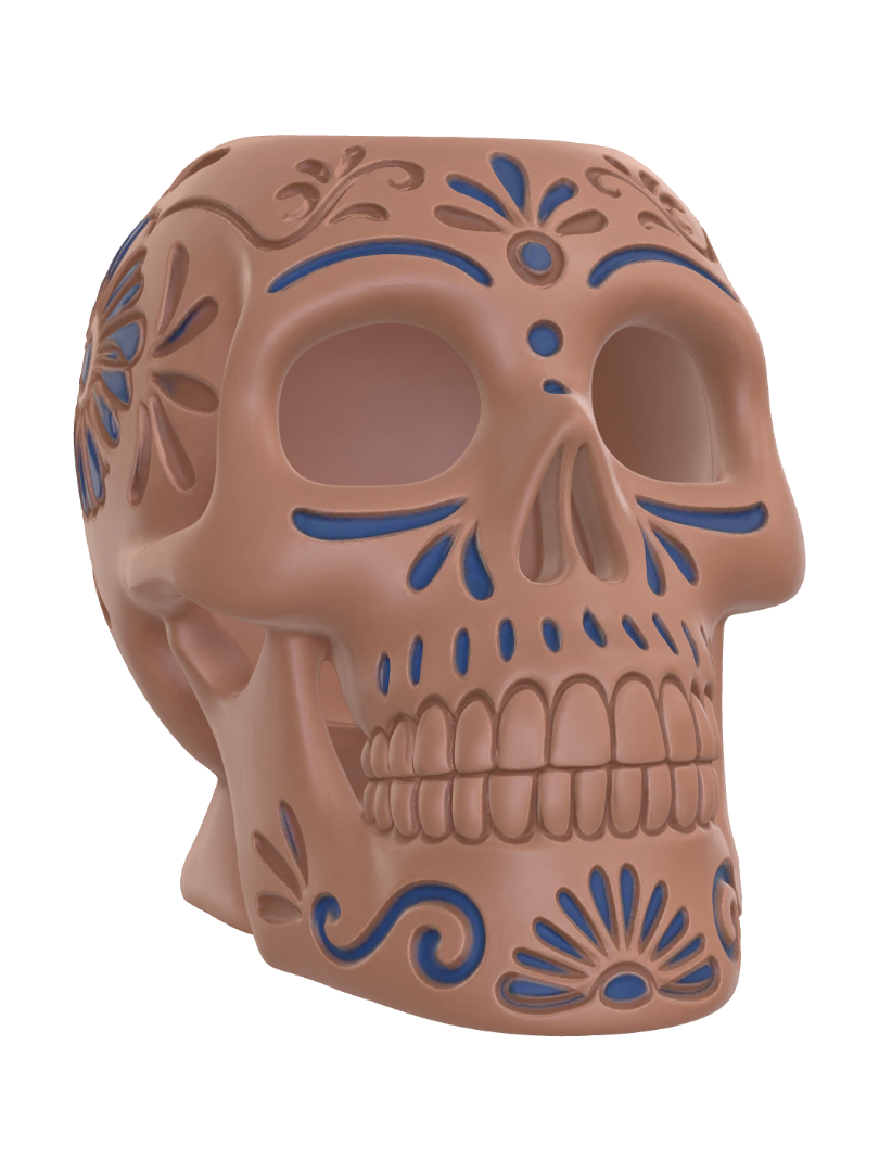 Ein mexikanischer Totenkopf als Stiftehalter. Es befindet sich ein Loch oberhalb vom… 3D model, vytvořený pomocí AI
