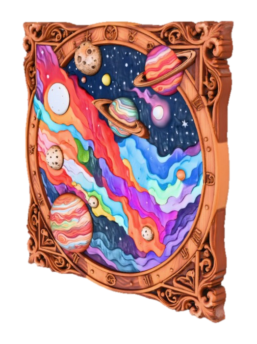 3D model for Hand carved wall motif showing the planets and moons in a fantasy solar system