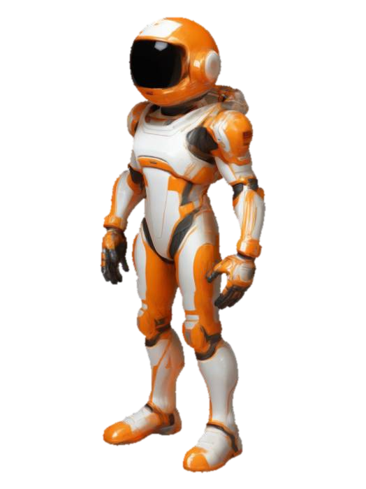 Modelo 3D de humanoid sci-fi explorer, cartoon aesthetic, vibrant spacesuit, orange, white, glowing energy…, gerado por IA