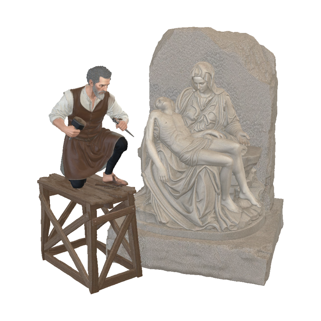Mô hình 3D của Michaelangelo Creating Pietá, được tạo bằng AI