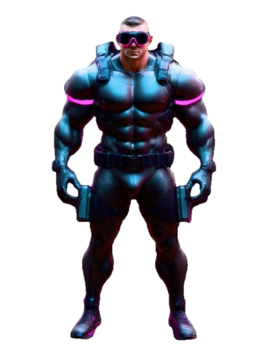 3D-модель A future spy with an athletic physique and large muscles, a side pack of tools for espionage,…, згенерована ШІ
